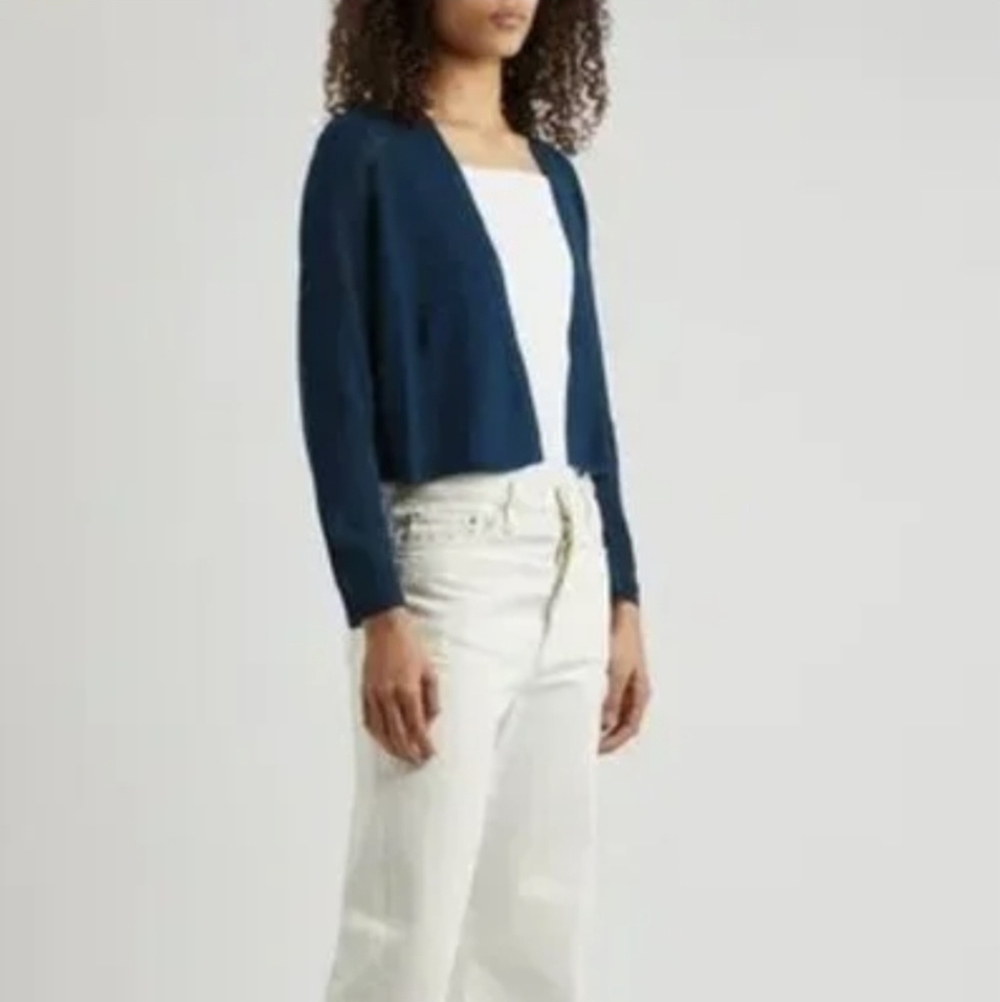 Eileen Fisher Organic Linen & Cotton Blend Ribbed Open Cardigan